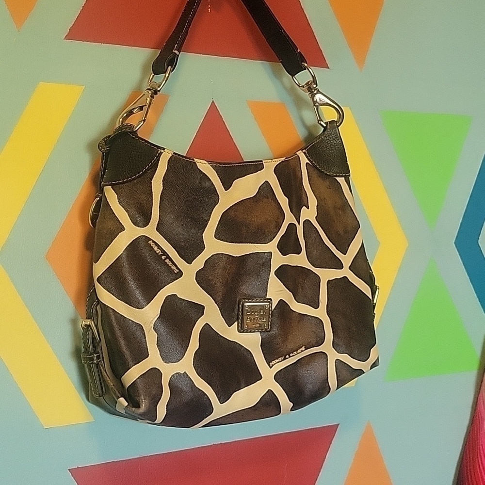 Dooney & Bourke Vintange Vacchetta Leather Giraffe Print Shoulder/ Hobo Bag+ Tag - Picture 2 of 16